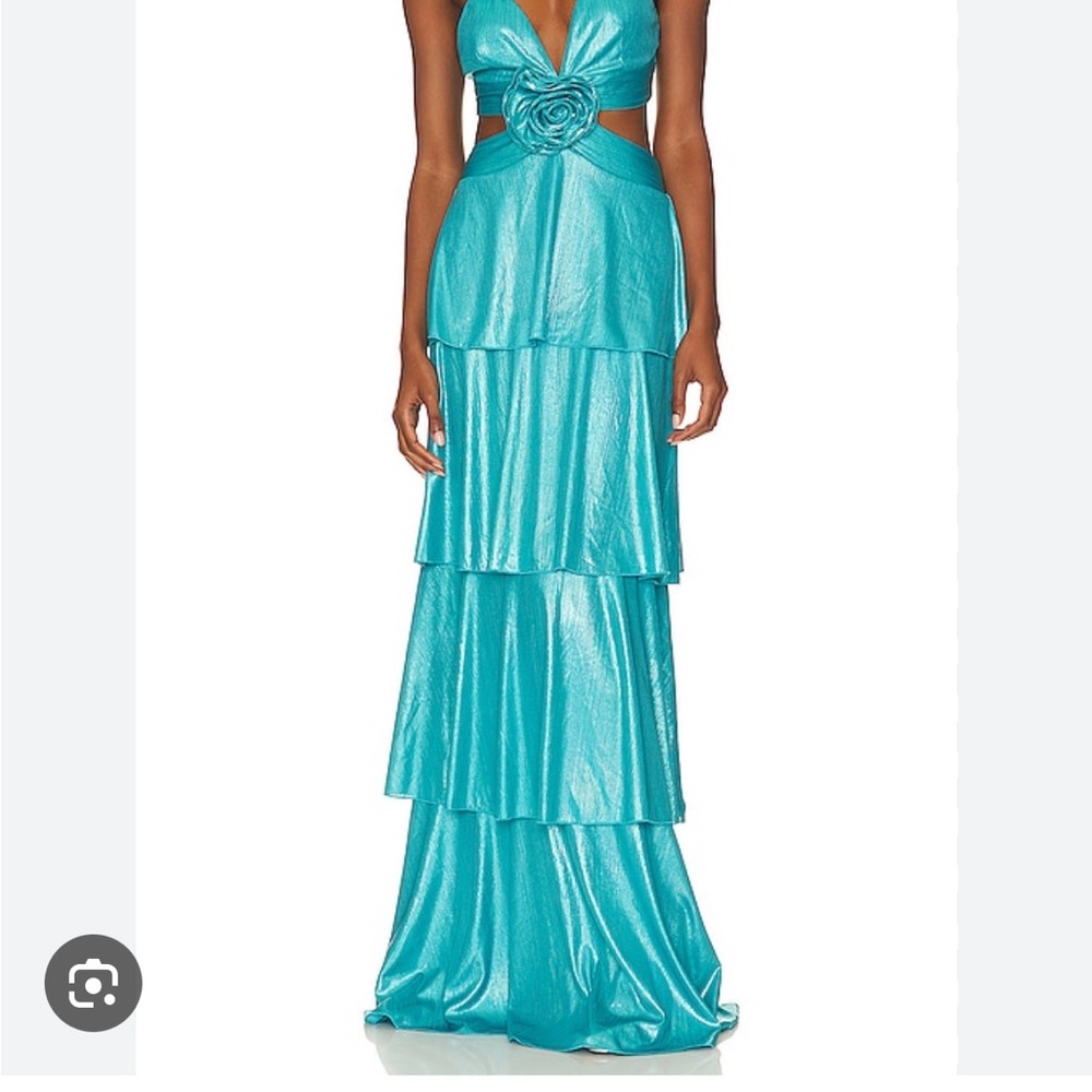 Line & Dot Blue Halter Maxi Gown